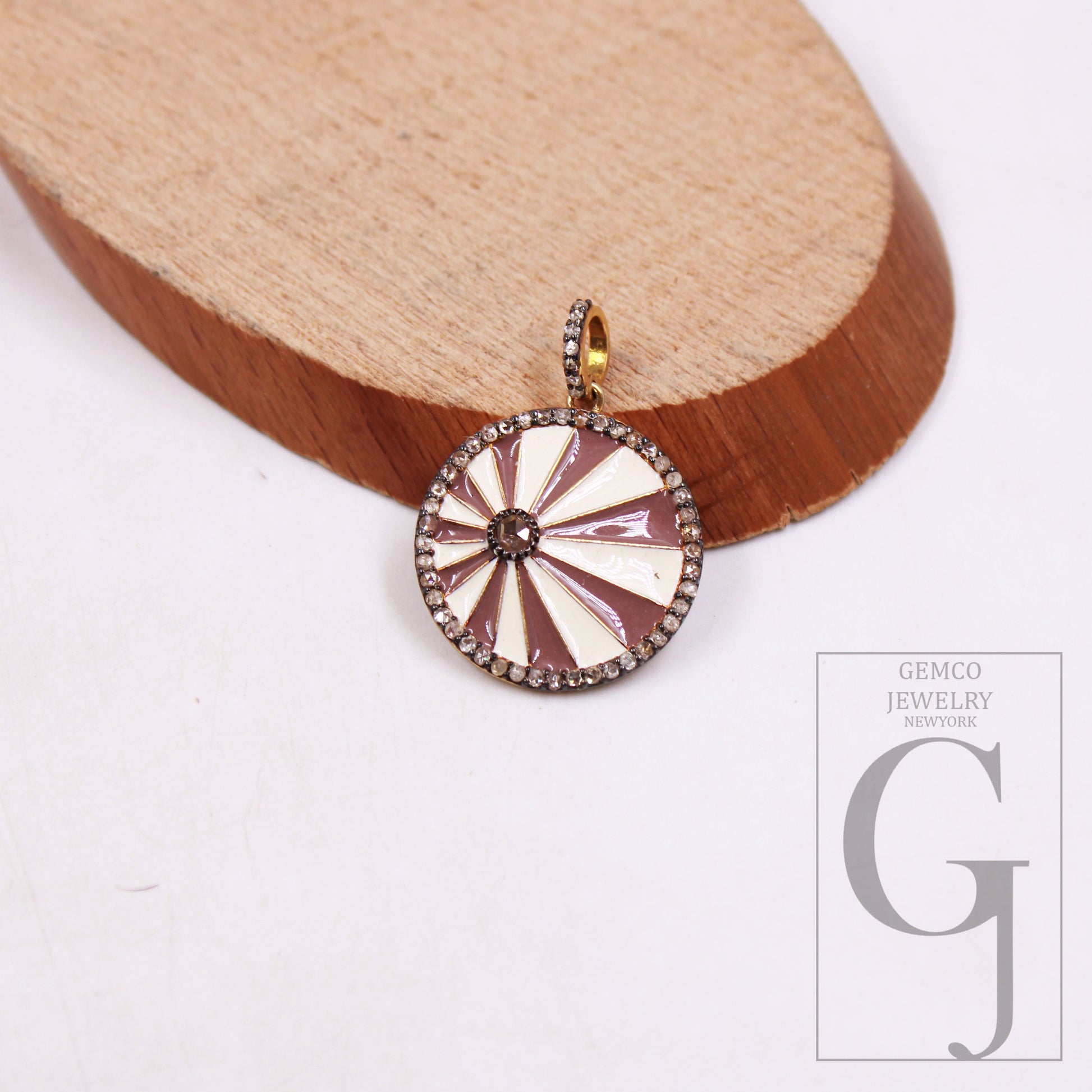 Beautiful enamel sunburst designer pendant Rosecut pave diamond pendant 925 sterling silver handmade finish diamond charms necklace pendant
