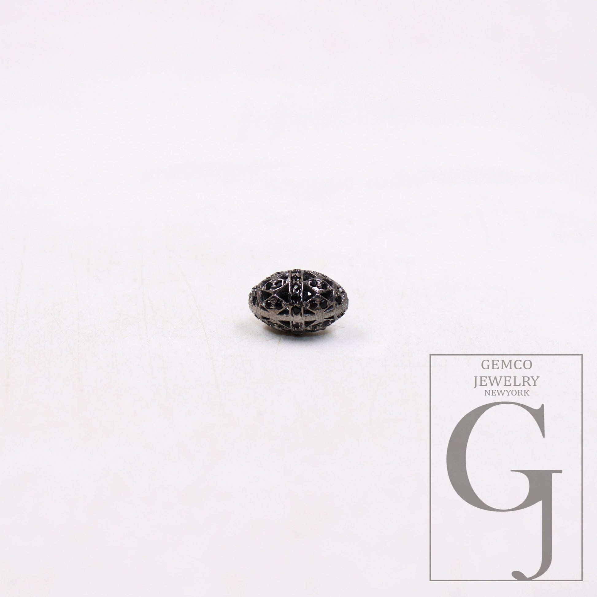 1pc oval Pave black diamond beads  925 sterling silver handmade pave diamond egg design bead / spacers 10mm jewelry making supplies