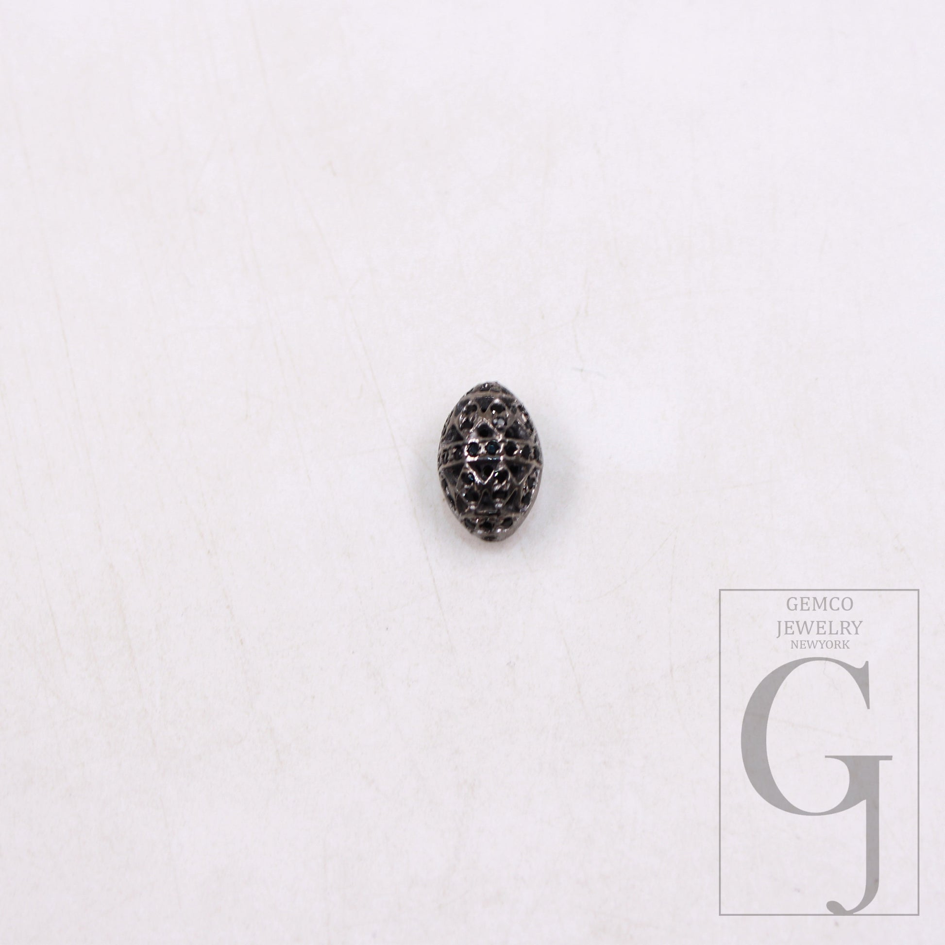1pc oval Pave black diamond beads  925 sterling silver handmade pave diamond egg design bead / spacers 10mm jewelry making supplies