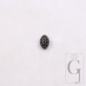 1pc oval Pave black diamond beads  925 sterling silver handmade pave diamond egg design bead / spacers 10mm jewelry making supplies