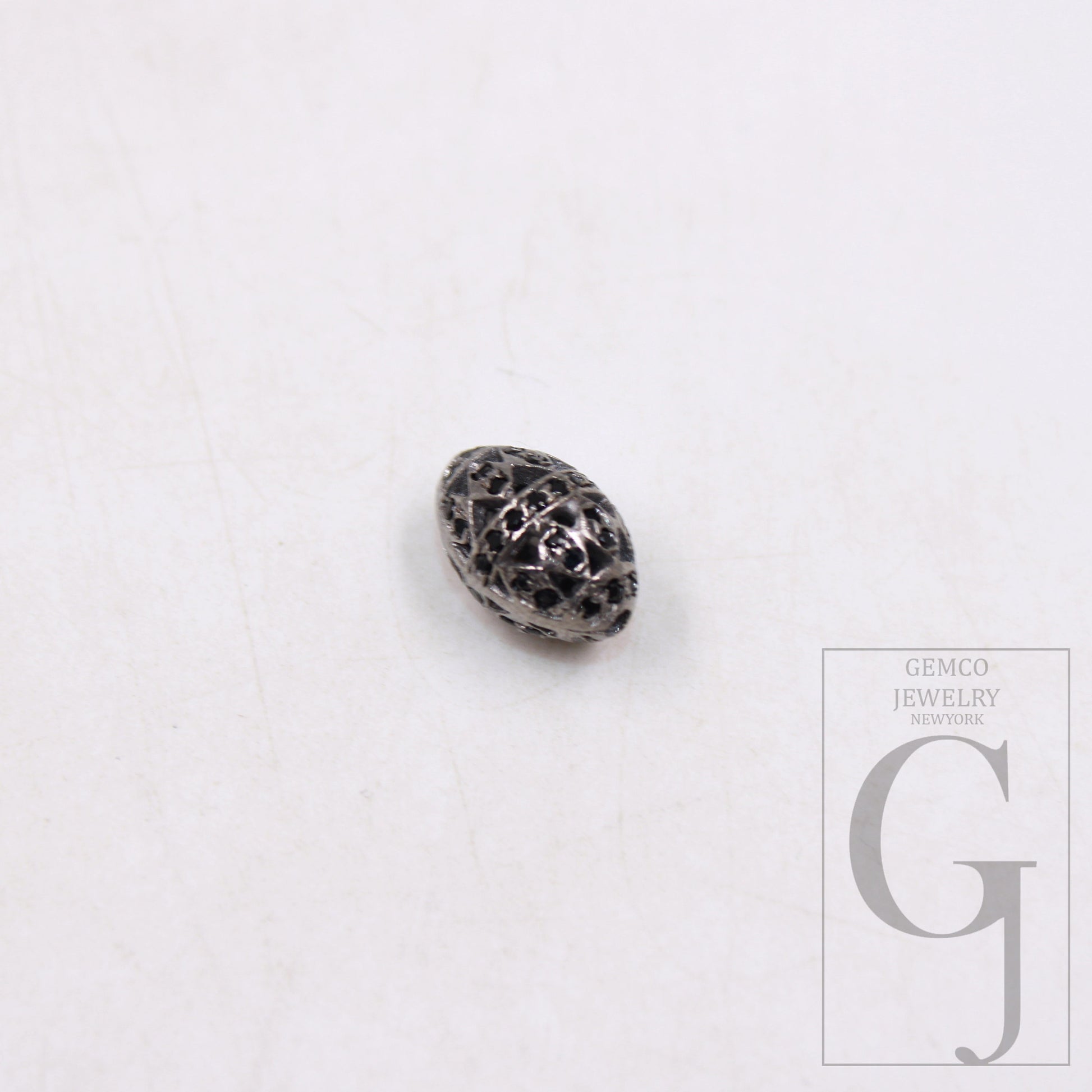 1pc oval Pave black diamond beads 925 sterling silver handmade black pave diamond egg design bead / spacers 10mm jewelry making supplies