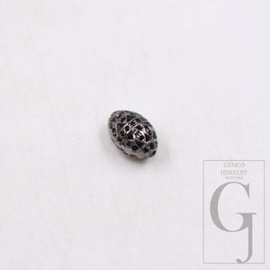 1pc oval Pave black diamond beads 925 sterling silver handmade black pave diamond egg design bead / spacers 10mm jewelry making supplies