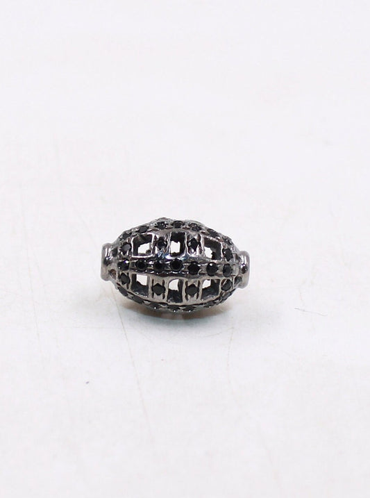 1pc Oval Pave Black Diamond Beads 925 Sterling Silver Handmade Black Pave Diamond Egg Design Bead / Spacers 10mm Jewelry Making Supplies