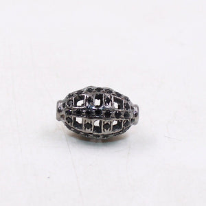 1pc Oval Pave Black Diamond Beads 925 Sterling Silver Handmade Black Pave Diamond Egg Design Bead / Spacers 10mm Jewelry Making Supplies