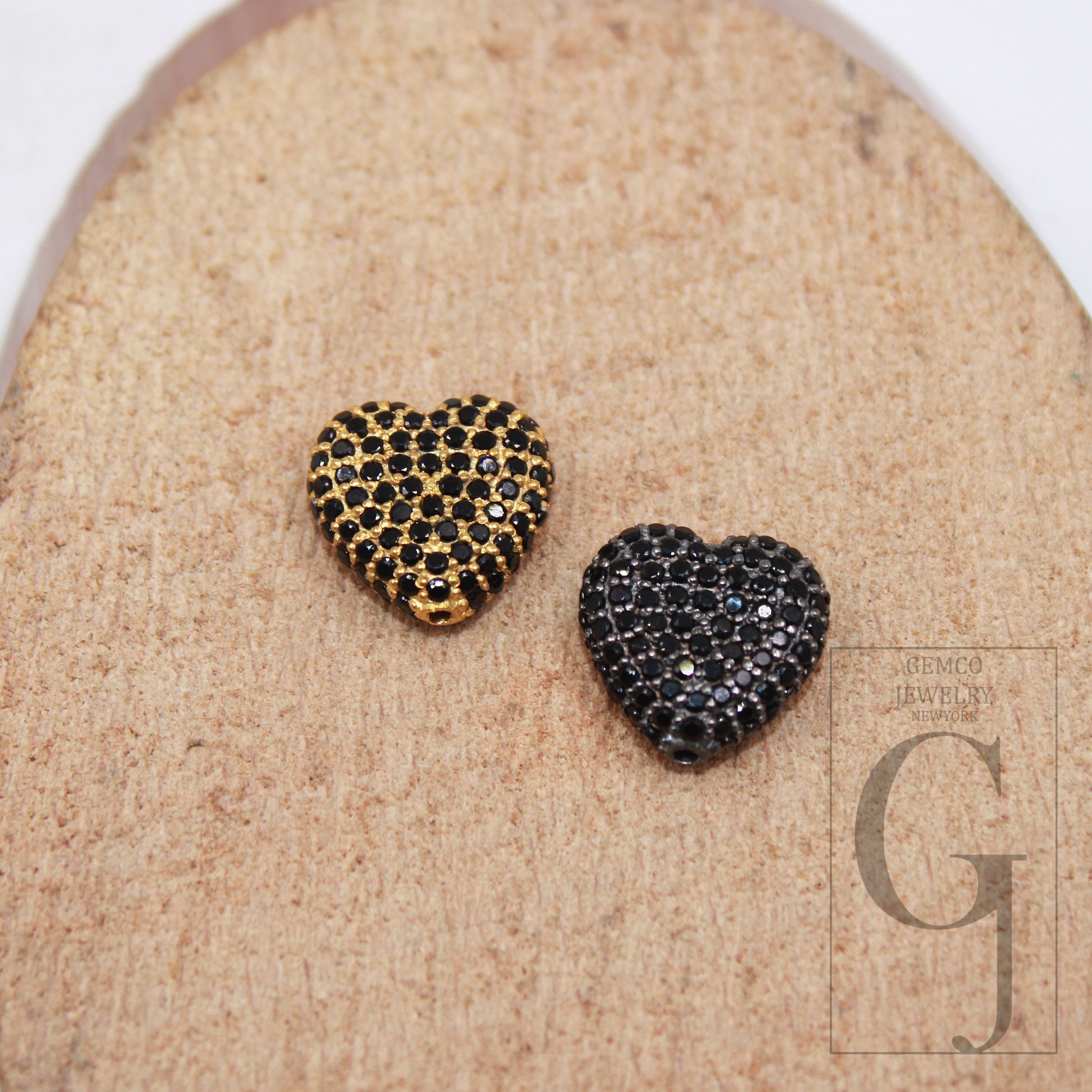 1pc oxidized and vermail gold Rosecut black diamond bead 925 sterling silver handmade silver finish heart shapped black diamond bead 10mm