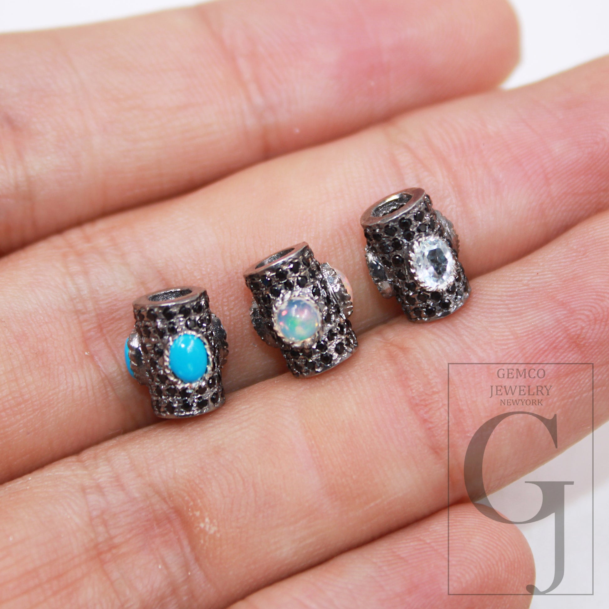 1pc Pave black diamond pipe beads / spacer design Pave black diamond 925 sterling silver handmade jewelry black diamond jewelry fine jewelry
