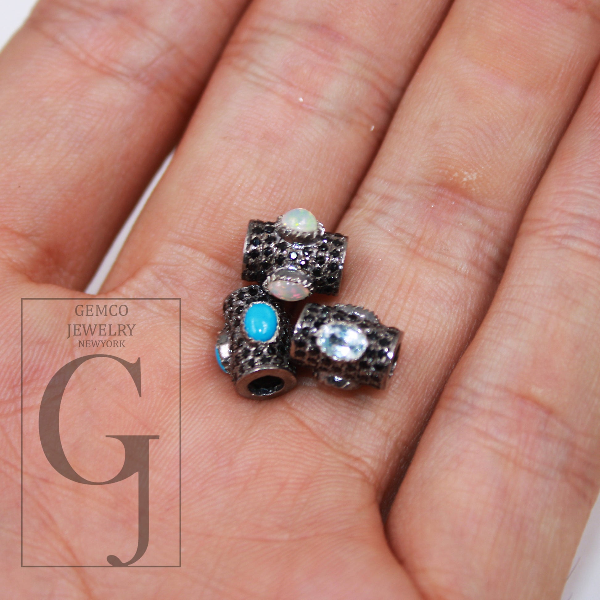 1pc Pave black diamond pipe beads / spacer design Pave black diamond 925 sterling silver handmade jewelry black diamond jewelry fine jewelry