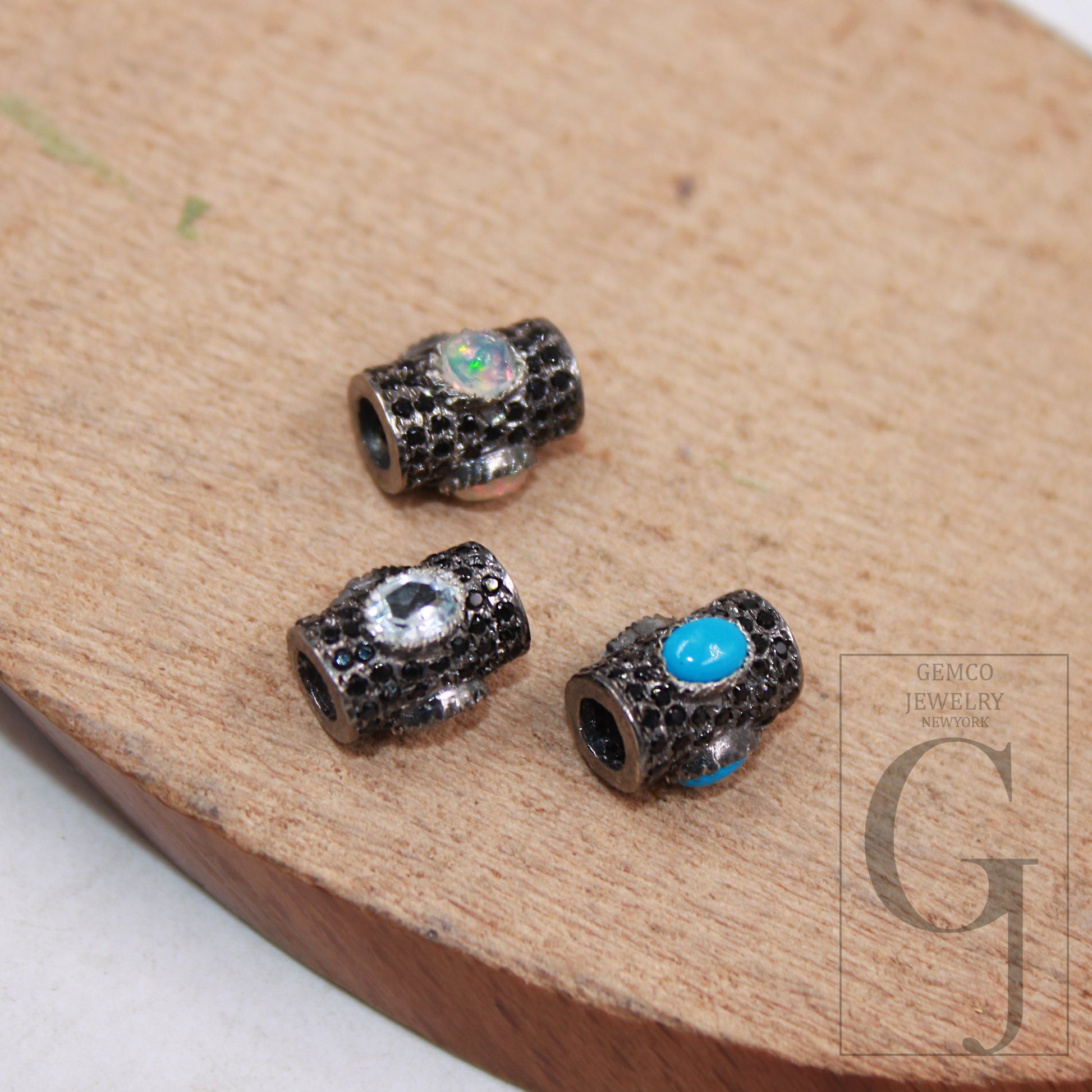 1pc Pave black diamond pipe beads/spacer design Pave black diamond 925 sterling silver handmade jewelry black diamond jewelry fine jewelry