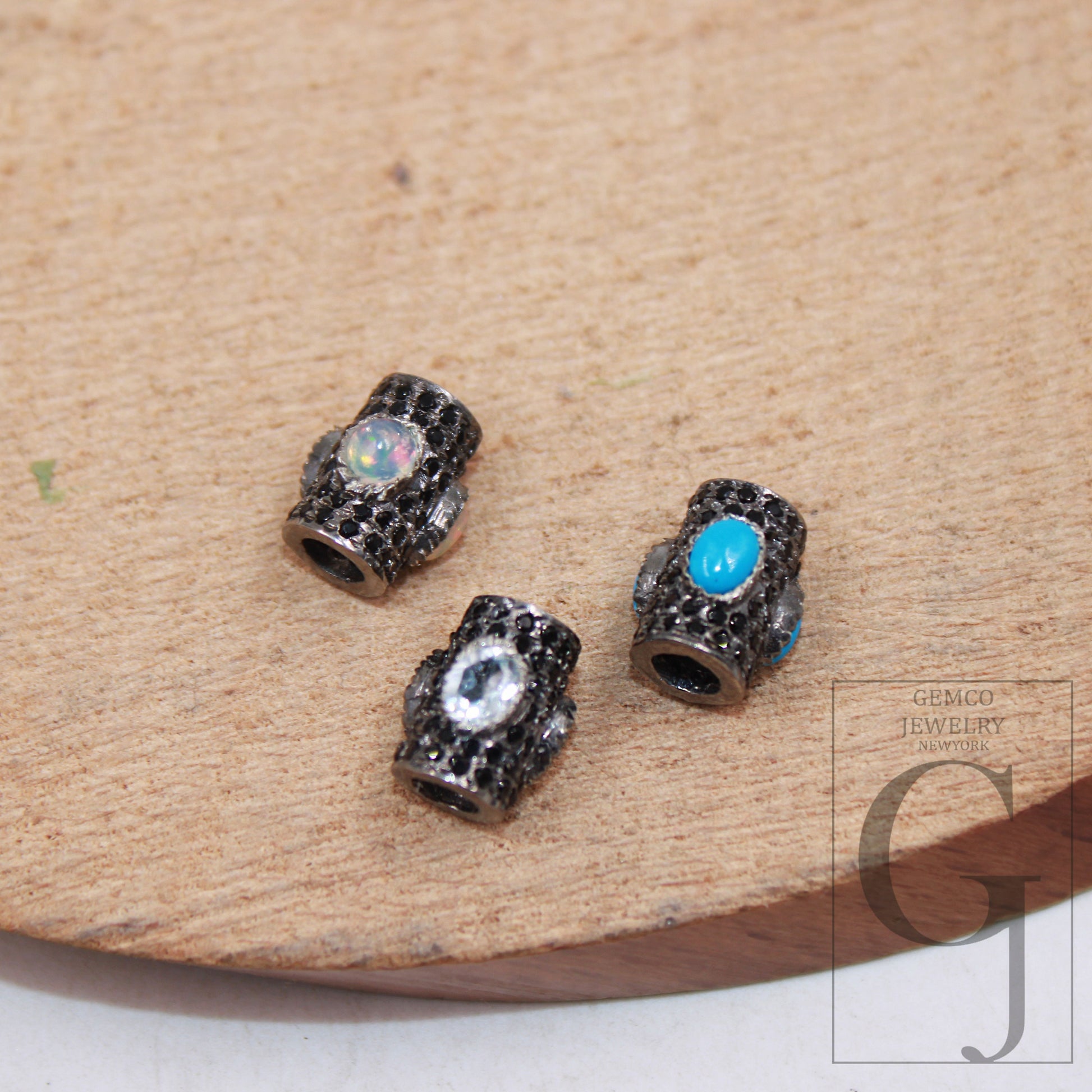 1pc Pave black diamond pipe beads / spacer design Pave black diamond 925 sterling silver handmade jewelry black diamond jewelry fine jewelry
