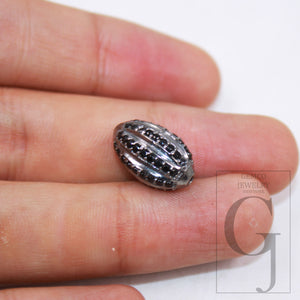 1pc black diamond Oval beads / spacers design Pave black diamond 925 sterling silver handmade jewelry black diamond bead jewelry supplies