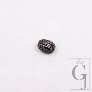 1pc Oval Pave Black Diamond Beads 925 Sterling Silver Handmade Black Pave Diamond Egg Design Bead / Spacers 10mm Jewelry Making Supplies