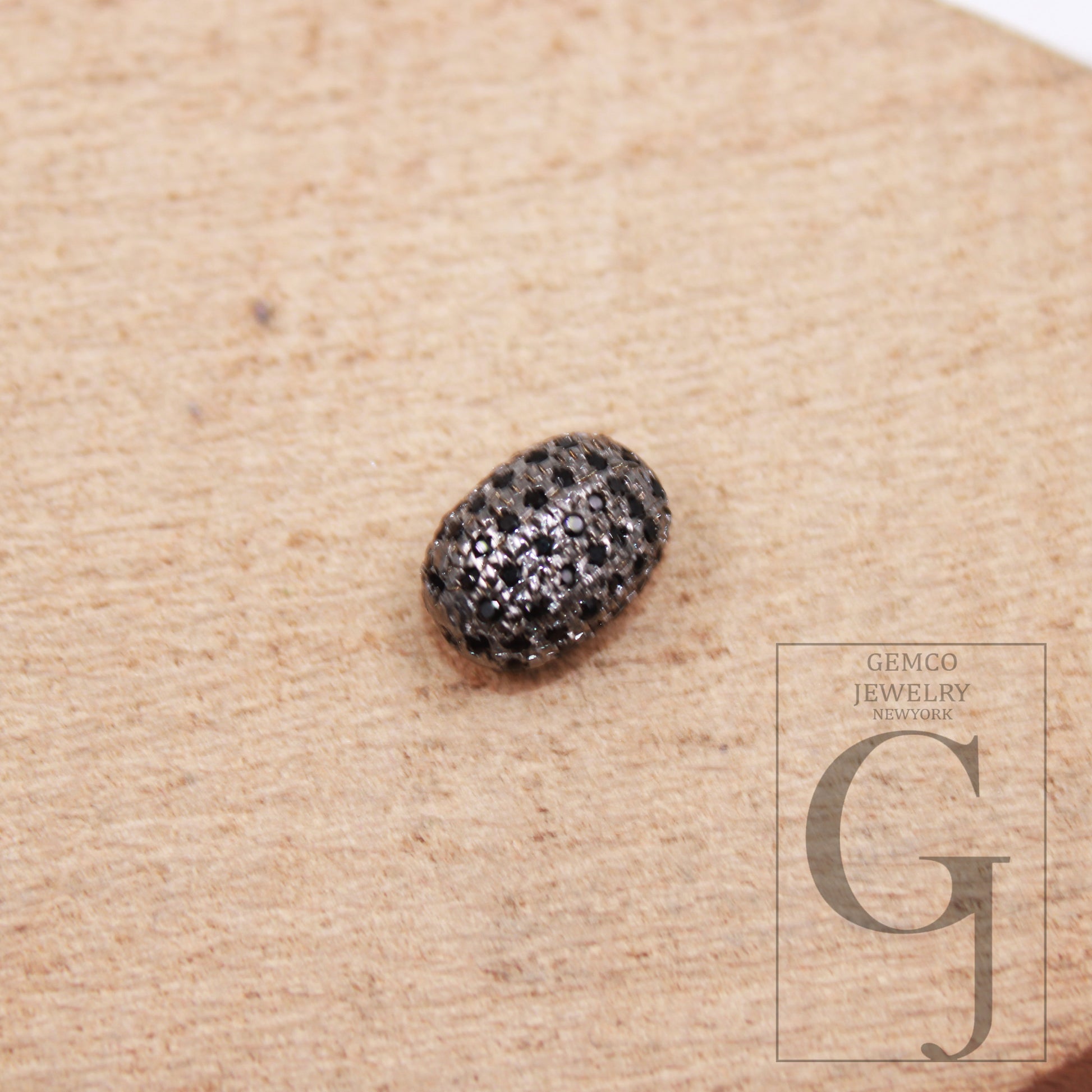 1pc oval Pave black diamond beads 925 sterling silver handmade black pave diamond egg design bead / spacers 10mm jewelry making supplies