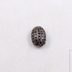 1pc Oval Pave Black Diamond Beads 925 Sterling Silver Handmade Black Pave Diamond Egg Design Bead / Spacers 10mm Jewelry Making Supplies