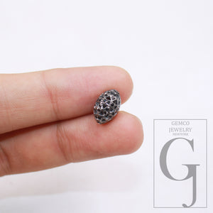 1pc Oval Pave Black Diamond Beads 925 Sterling Silver Handmade Black Pave Diamond Egg Design Bead / Spacers 10mm Jewelry Making Supplies