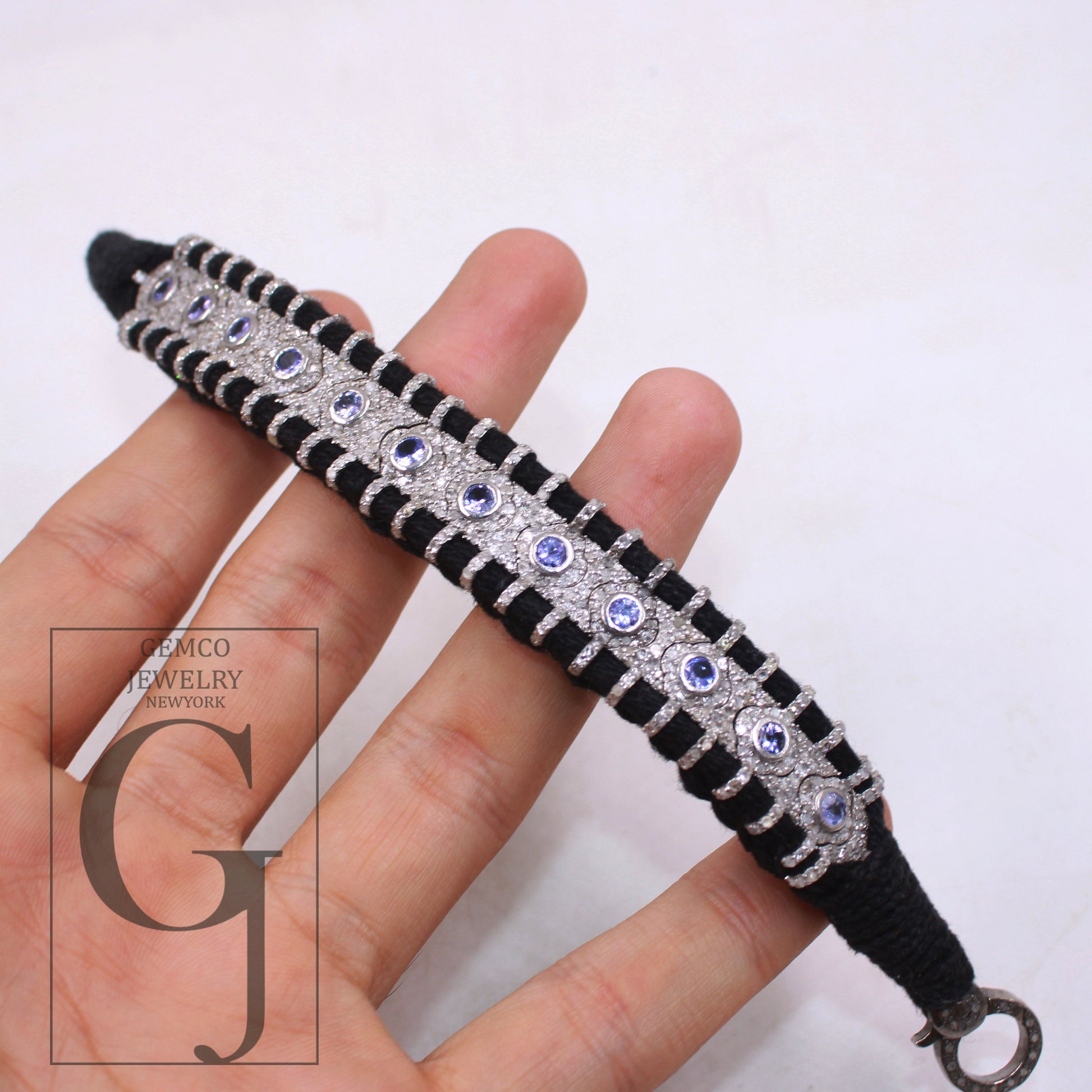 Tanzanite Thread Bracelet Rosecut Pave Diamond Thread Bangle Bracelet 925 Sterling Silver Handmade Finish Diamond Bangle Bracelet Jewelry