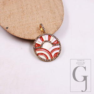 Beautiful Vermeil enamel designer pendant Rosecut pave diamond pendant 925 sterling silver handmade finish diamond charms necklace pendant