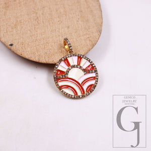 Beautiful Vermeil enamel designer pendant Rosecut pave diamond pendant 925 sterling silver handmade finish diamond charms necklace pendant