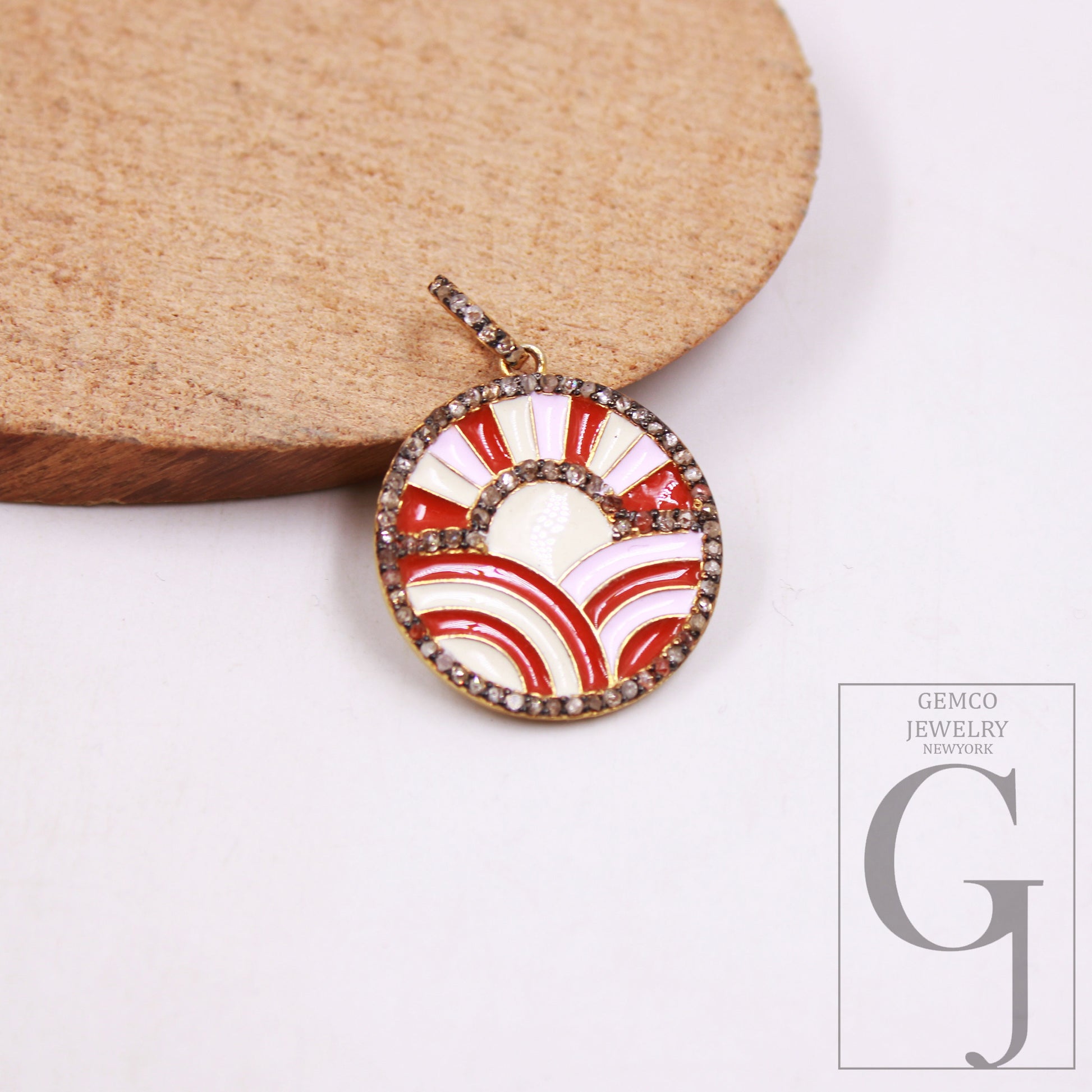 Beautiful Vermeil enamel designer pendant Rosecut pave diamond pendant 925 sterling silver handmade finish diamond charms necklace pendant