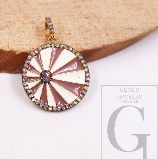 Royal Vermeil Enamel Sunburst Nomad Pendant Rosecut Pave Diamond Pendant 925 Sterling Silver handmade diamond charms necklace pendant