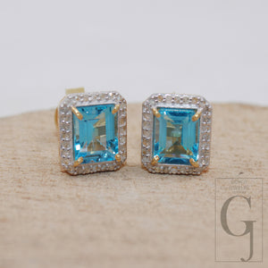 Vermeil Gold Finish Blue Topaz Studs Designer Earring Studs Rosecut Diamond 925 Sterling Silver Handmade Diamond Pave Stud Earring Jewelry