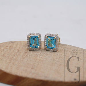 Vermeil Gold Finish Blue Topaz Studs Designer Earring Studs Rosecut Diamond 925 Sterling Silver Handmade Diamond Pave Stud Earring Jewelry