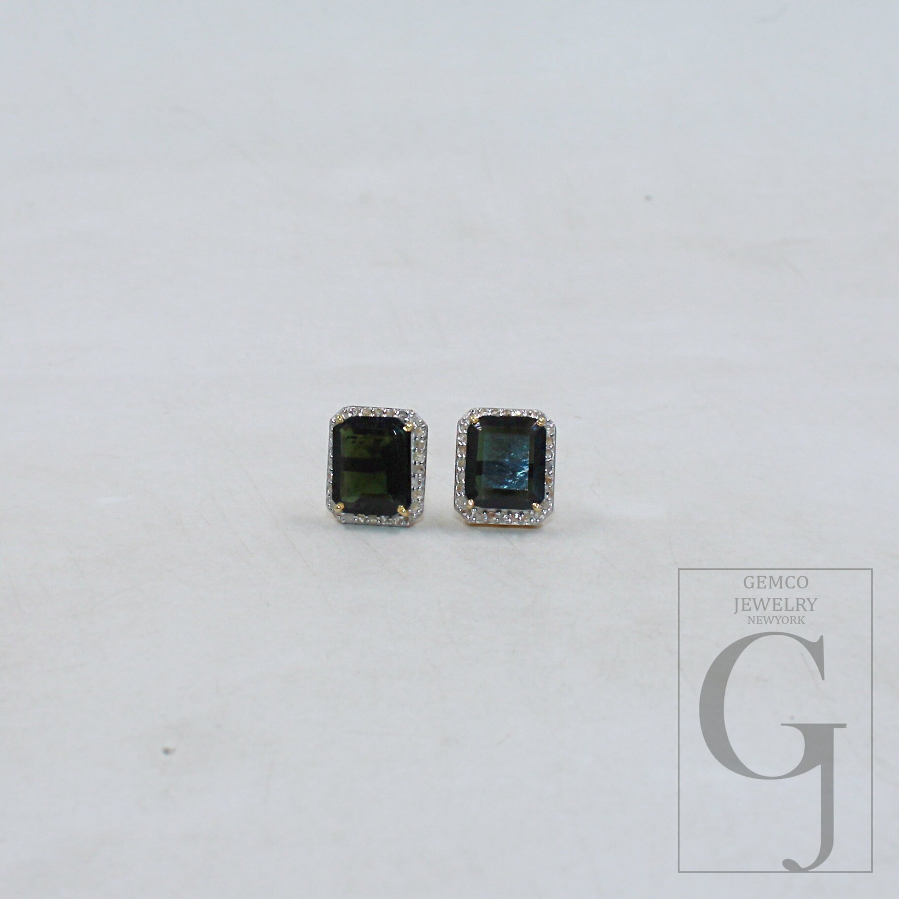 Vermeil Gold Finish Green Tourmaline Studs Designer Earring Studs Rosecut Diamond Sterling Silver Handmade Diamond Pave Stud Earring Jewelry