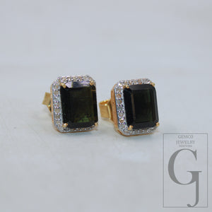 Vermeil Gold Finish Green Tourmaline Studs Designer Earring Studs Rosecut Diamond Sterling Silver Handmade Diamond Pave Stud Earring Jewelry