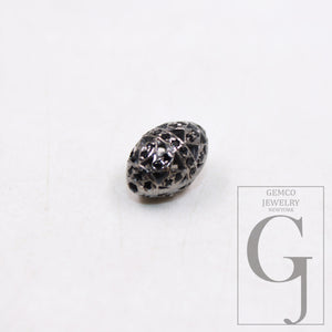 1pc oval Pave black diamond beads  925 sterling silver handmade pave diamond egg design bead / spacers 10mm jewelry making supplies