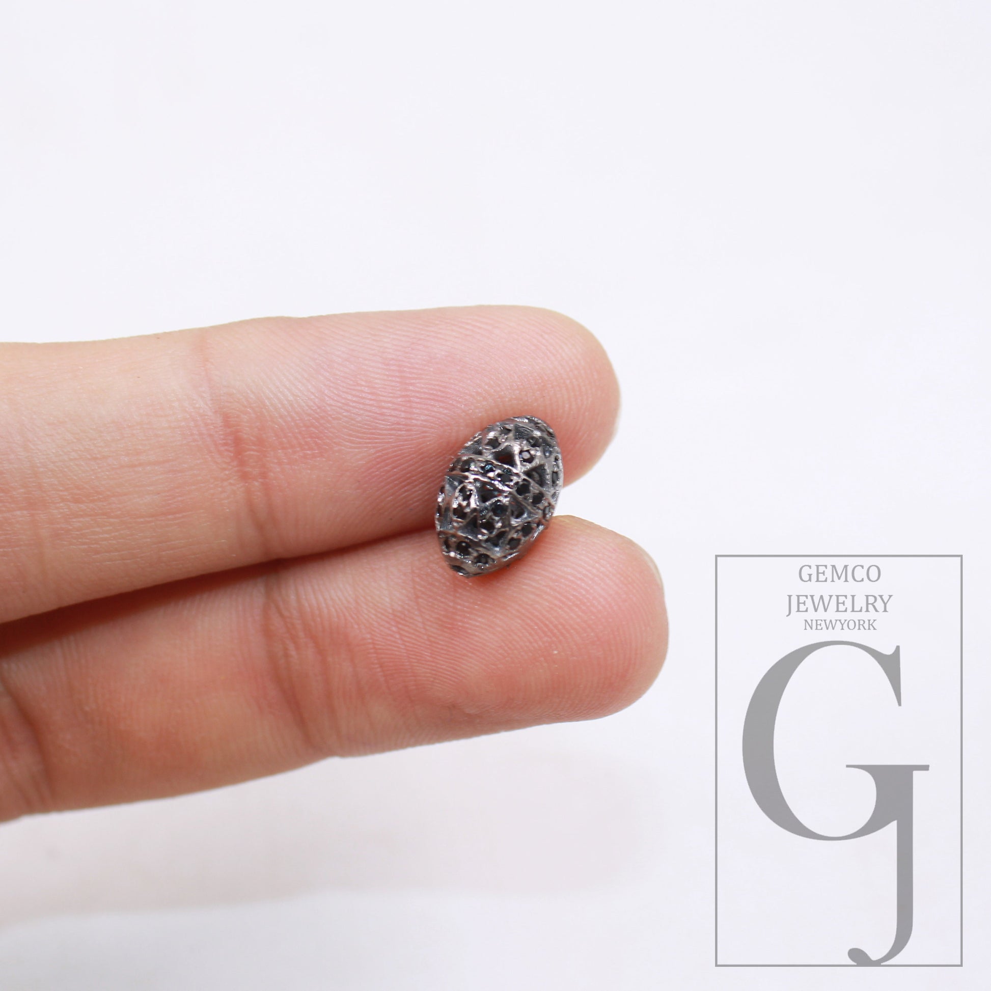 1pc oval Pave black diamond beads 925 sterling silver handmade black pave diamond egg design bead / spacers 10mm jewelry making supplies