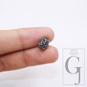 1pc oval Pave black diamond beads 925 sterling silver handmade black pave diamond egg design bead / spacers 10mm jewelry making supplies