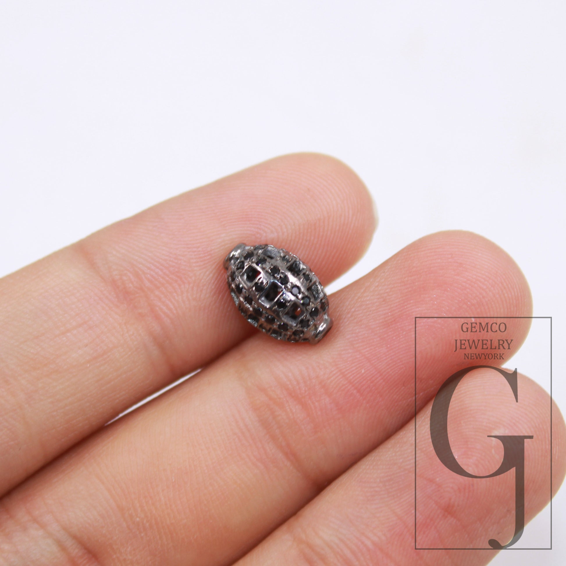 1pc oval Pave black diamond beads 925 sterling silver handmade black pave diamond egg design bead/spacers 10mm jewelry making supplies