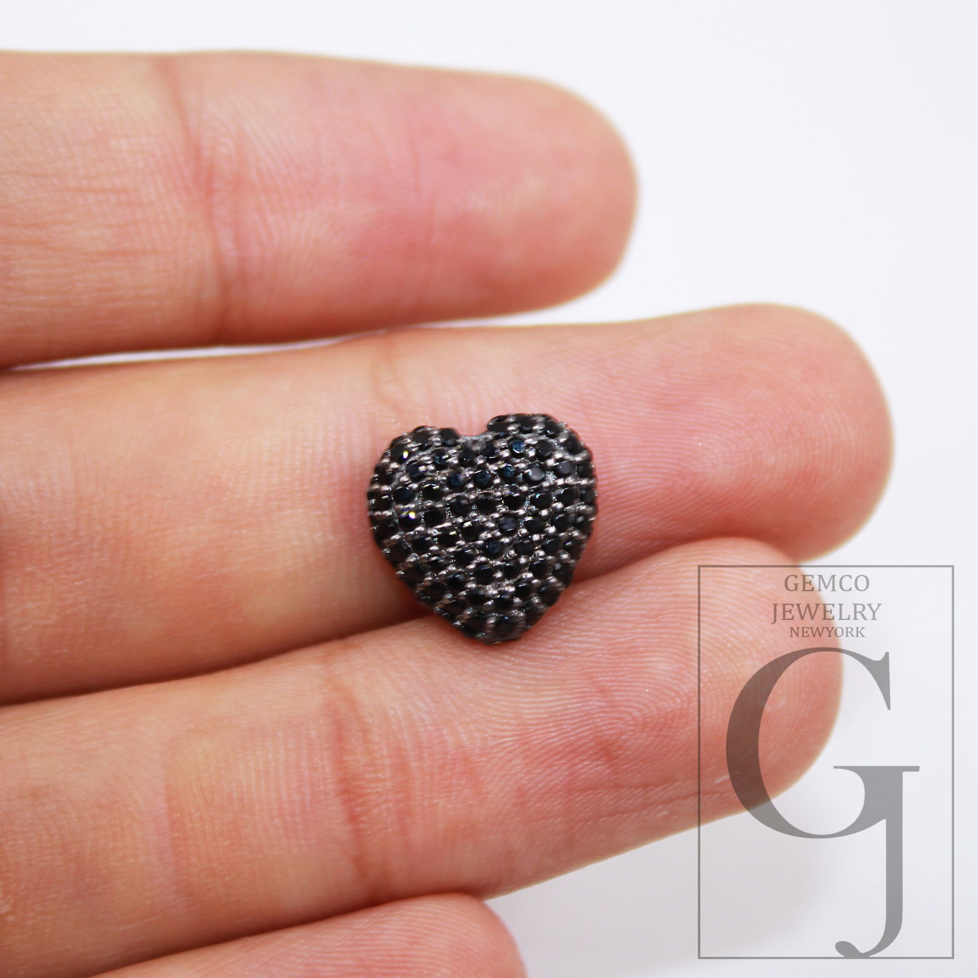 1pc oxidized and vermail gold Rosecut black diamond bead 925 sterling silver handmade silver finish heart shapped black diamond bead 10mm