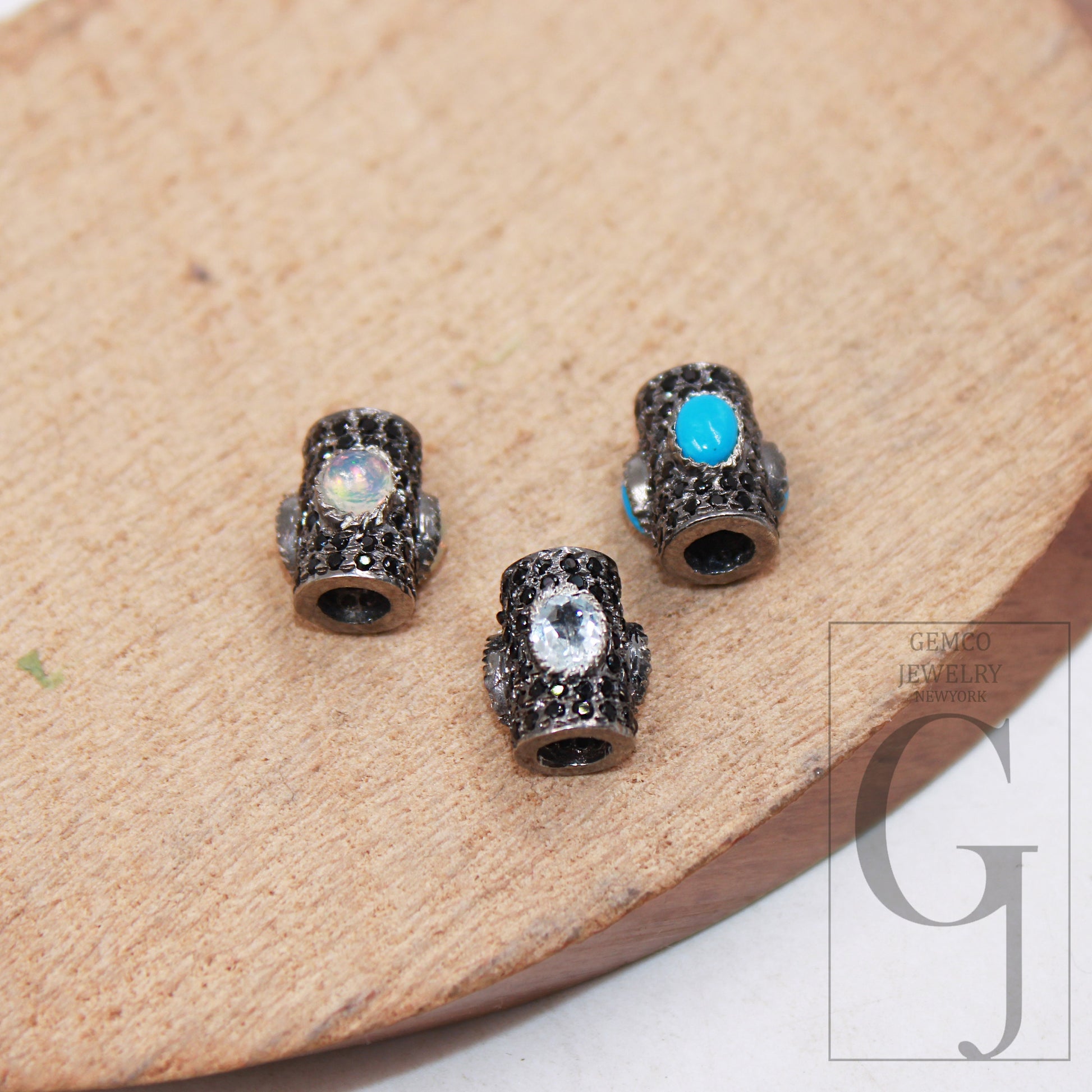 1pc Pave black diamond pipe beads / spacer design Pave black diamond 925 sterling silver handmade jewelry black diamond jewelry fine jewelry