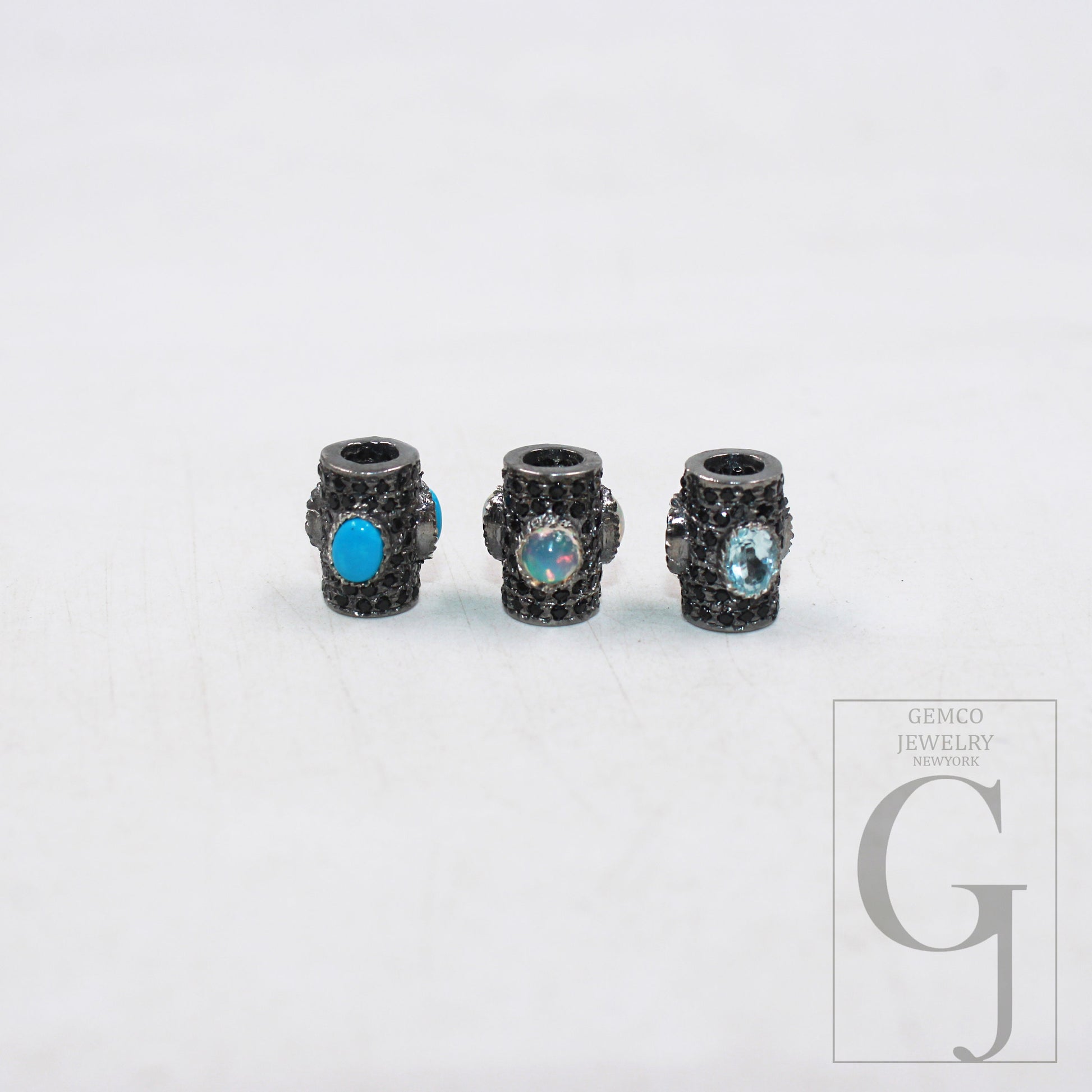 1pc Pave black diamond pipe beads / spacer design Pave black diamond 925 sterling silver handmade jewelry black diamond jewelry fine jewelry