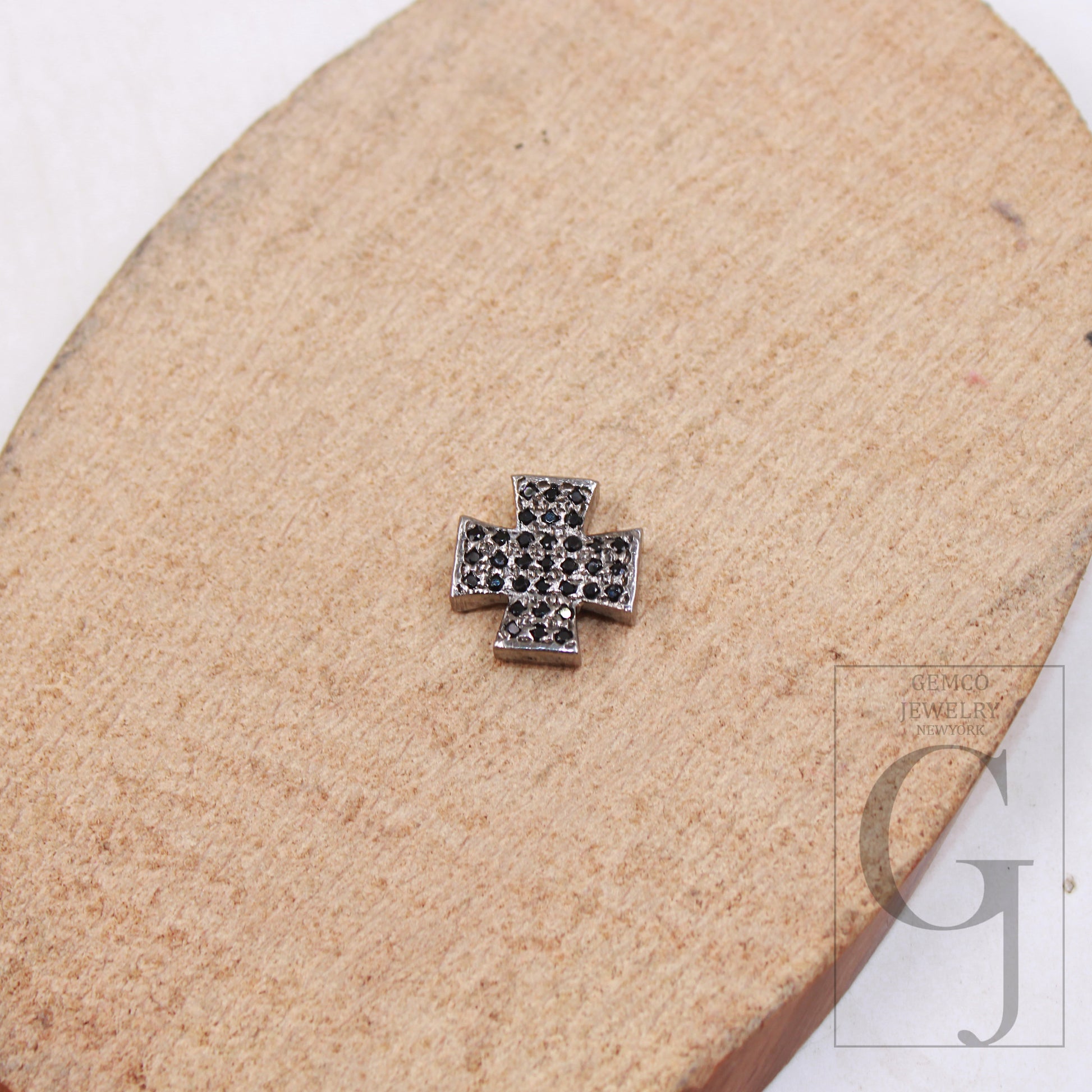 Black Pave Diamond Cross Beads / Spacers Design Pave Diamond 925 Sterling Silver Handmade Jewelry Black Diamond Jewelry Fine Jewelry 11mm