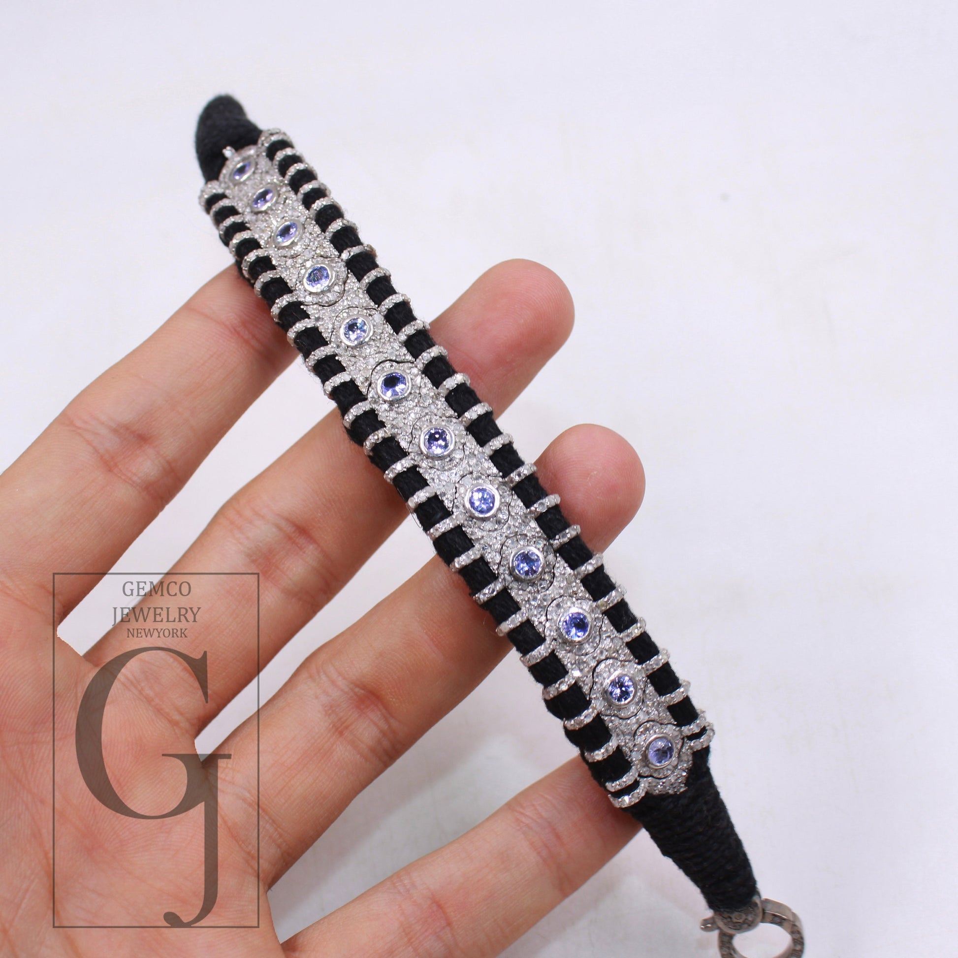 Tanzanite Thread Bracelet Rosecut Pave Diamond Thread Bangle Bracelet 925 Sterling Silver Handmade Finish Diamond Bangle Bracelet Jewelry