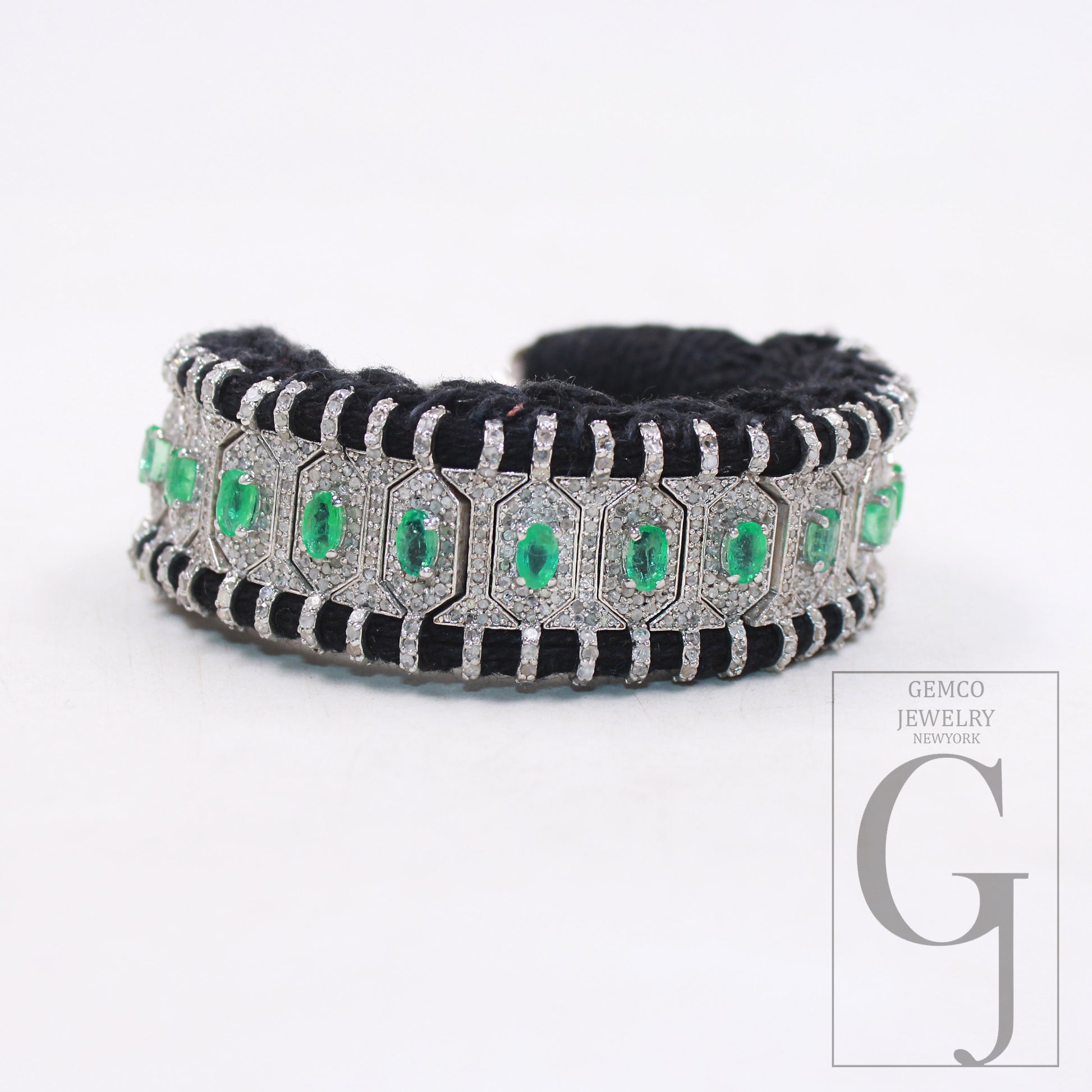 Green emerald design thread bracelet Rosecut pave diamond thread bangle bracelet 925 sterling silver handmade finish bangle macrame bracelet