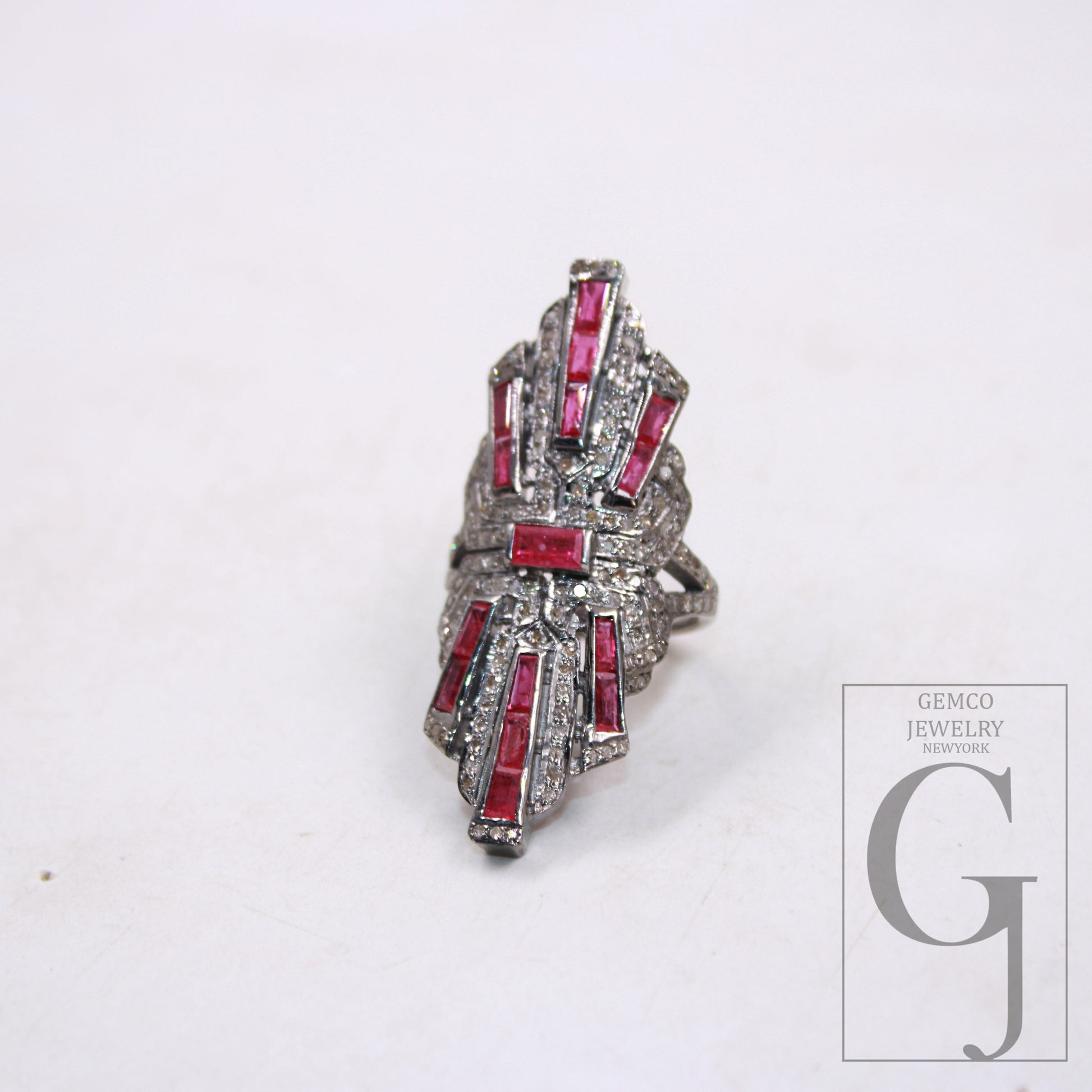 Beautiful Red ruby ring designer Rosecut pave diamond rings 925 sterling silver handmade silver finish ruby diamond statement ring jewelry