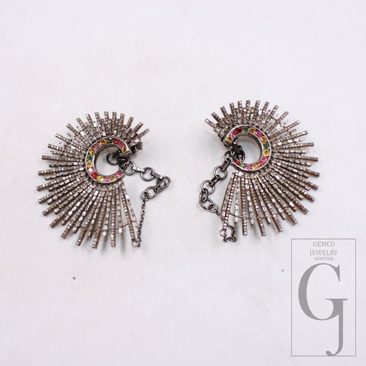 Antique look baguettes Pave diamond earring sterling silver earring pave diamond silver earring sterling diamond sapphire earring jewelry