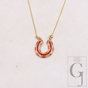 1pc Horseshoe Pendant In Ruby Red Color Stone Rosecut Pave Pendant 925 Sterling Silver Handmade Finish Jewelry Pendant Lucky Necklace