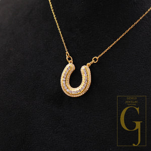 1pc 14k gold finish Horseshoe pendant Rosecut pave pendant 925 sterling silver handmade finish jewelry pendant white topaz lucky necklace