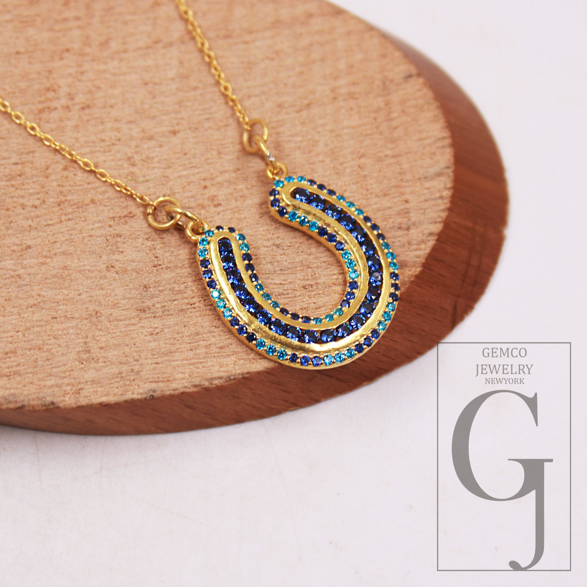 1pc Horseshoe Pendant In Blue Sapphire Color Stone Rosecut Pave Pendant 925 Sterling Silver Handmade Finish Jewelry Pendant Lucky Necklace