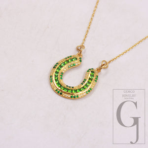 1pc Horseshoe pendant Rosecut pave pendant 925 sterling silver handmade finish jewelry pendant emerald green color stone lucky necklace