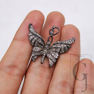 Beautiful butterfly designer Rosecut pave diamond rings 925 sterling silver handmade silver finish diamond ring jewelry oxidized finish