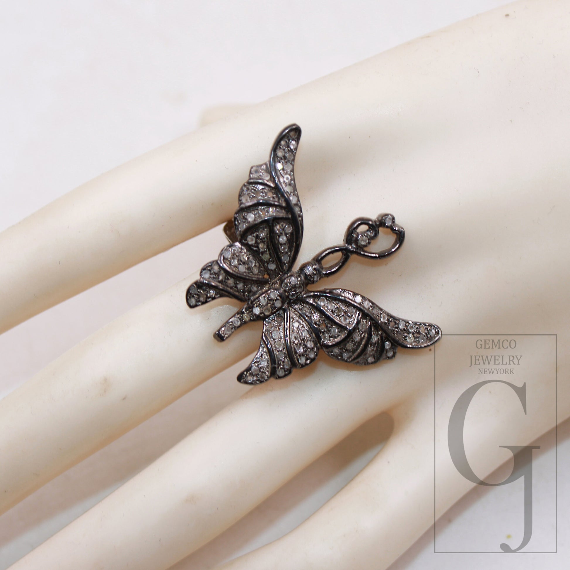 Beautiful butterfly designer Rosecut pave diamond rings 925 sterling silver handmade silver finish diamond ring jewelry oxidized finish