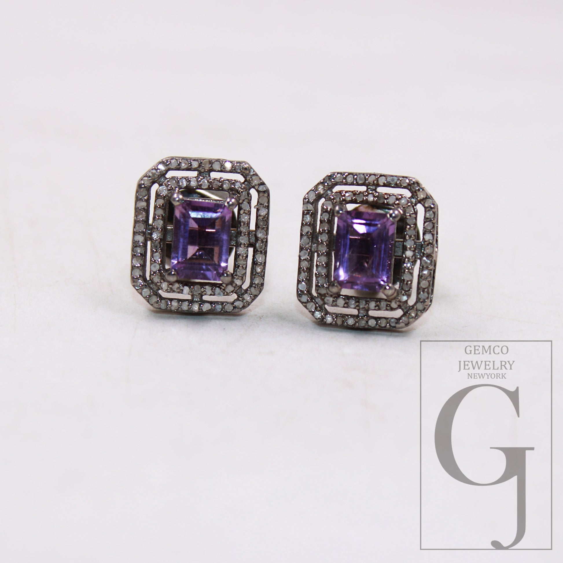 Lovely amethyst stud earrings tops Pave rosecut diamond 925 sterling silver handmade diamond pave stud earrings amethyst