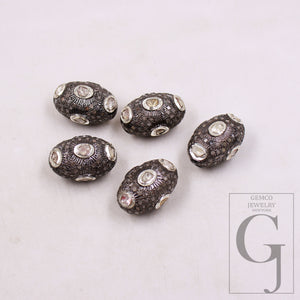 DIY Polki Diamond Silver Handmade Jewelry Making Supplies Sterling Silver Bead 925 Oxidized Finish Spacers 1pc Beads