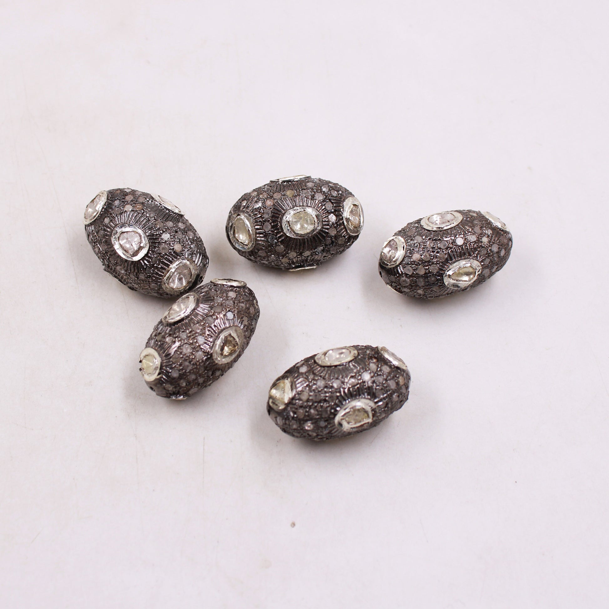 DIY Polki Diamond Silver Handmade Jewelry Making Supplies Sterling Silver Bead 925 Oxidized Finish Spacers 1pc Beads