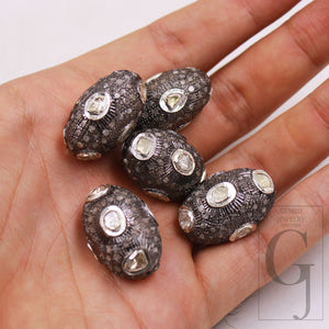 DYI polki diamond silver beads 15mm size handmade jewelry making supplies sterling silver bead 925 oxidized finish spacers 1pc beads