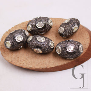 DIY Polki Diamond Silver Handmade Jewelry Making Supplies Sterling Silver Bead 925 Oxidized Finish Spacers 1pc Beads